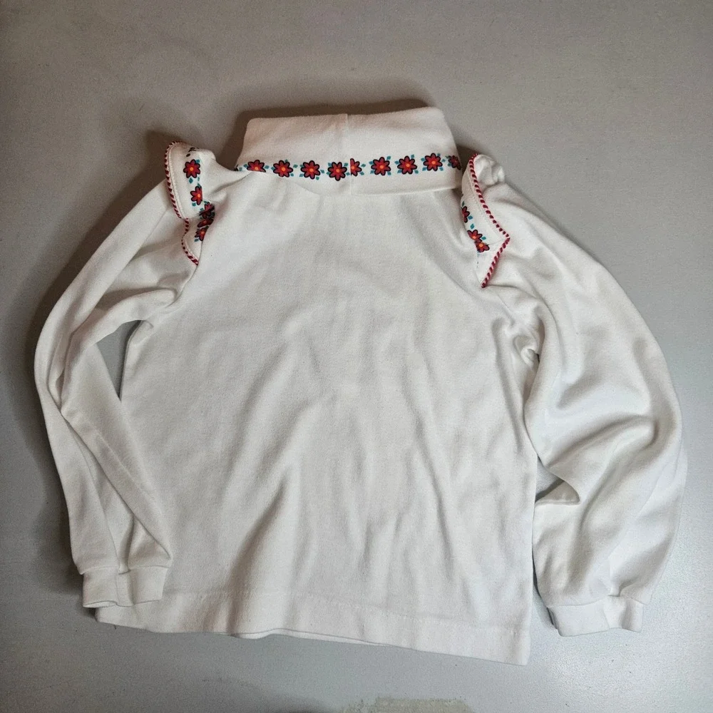 Vintage‎ OshKosh B'Gosh White Floral Embroidered Ruffle Turtleneck Top